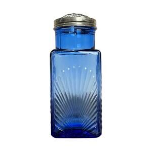 Vintage Art-Deco MCM Retro Cobalt Blue Glass Vase Apothecary Jar w/ Metal Lid